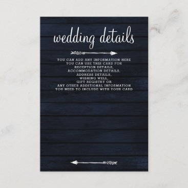 Navy  Blush barn wood floral rustic wedding Enclosure Card