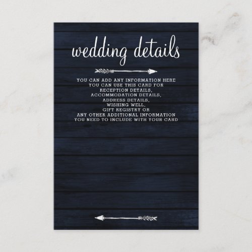 Navy  Blush barn wood floral rustic wedding Enclosure Card