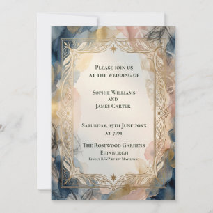 Navy Blush Baroque Wedding Invitation