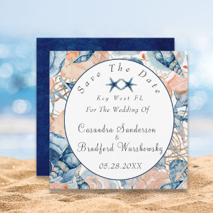 Navy Blush Beach Watercolor Shell Flower Wedding Save The Date