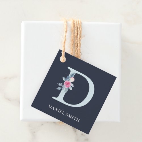 NAVY BLUSH BLUE FLORAL ALPHABETS NAME LETTER D FAVOR TAGS