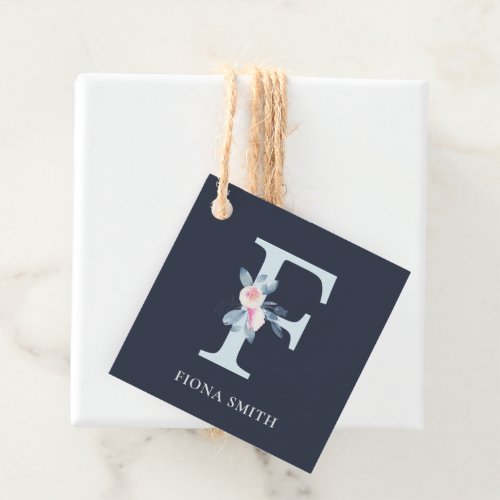 NAVY BLUSH BLUE FLORAL ALPHABETS NAME LETTER F FAVOR TAGS