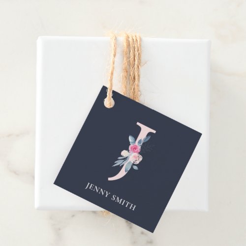 NAVY BLUSH BLUE FLORAL ALPHABETS NAME LETTER J FAVOR TAGS