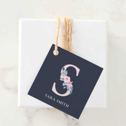 NAVY BLUSH BLUE FLORAL ALPHABETS NAME LETTER S FAVOR TAGS