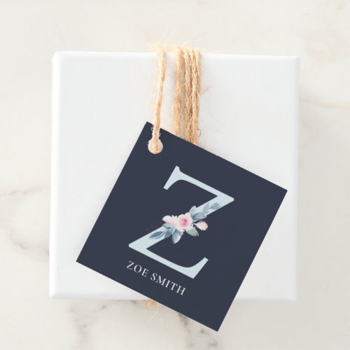 NAVY BLUSH BLUE FLORAL ALPHABETS NAME LETTER Z FAVOR TAGS