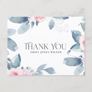 NAVY BLUSH BLUE FLORAL ANY AGE BIRTHDAY THANK YOU ANNOUNCEMENT POSTCARD