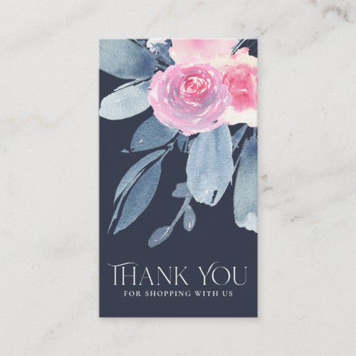 NAVY BLUSH BLUE FLORAL BUSINESS THANK YOU LOGO BUSINESS CARD