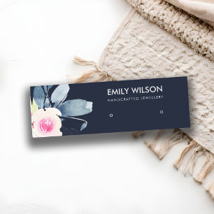 NAVY BLUSH BLUE FLORAL STUD EARRING DISPLAY LOGO MINI BUSINESS CARD