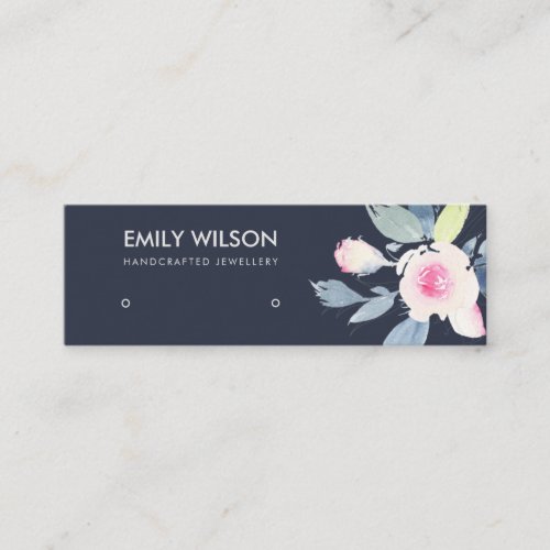 NAVY BLUSH BLUE FLORAL STUD EARRING DISPLAY LOGO MINI BUSINESS CARD