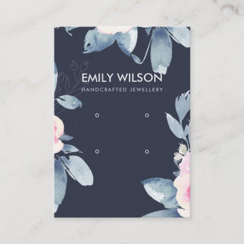 NAVY BLUSH BLUE FLORAL TWO EARRING DISPLAY LOGO BUSINESS CARD