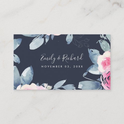 NAVY BLUSH BLUE FLORAL WATERCOLOR WEDDING WEBSITE BUSINESS CARD
