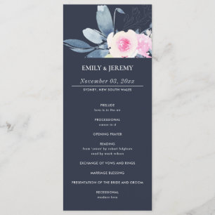 NAVY BLUSH BLUE FLORAL WEDDING CEREMONY PROGRAM
