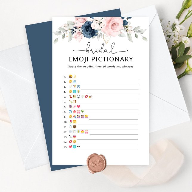 Navy blush bridal shower emoji pictionary game (Creator Uploaded)