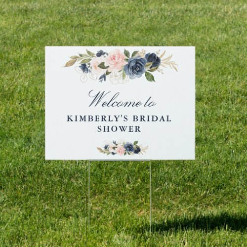 navy & blush bridal shower welcome sign