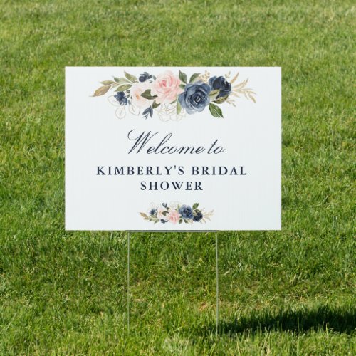 navy  blush bridal shower welcome sign