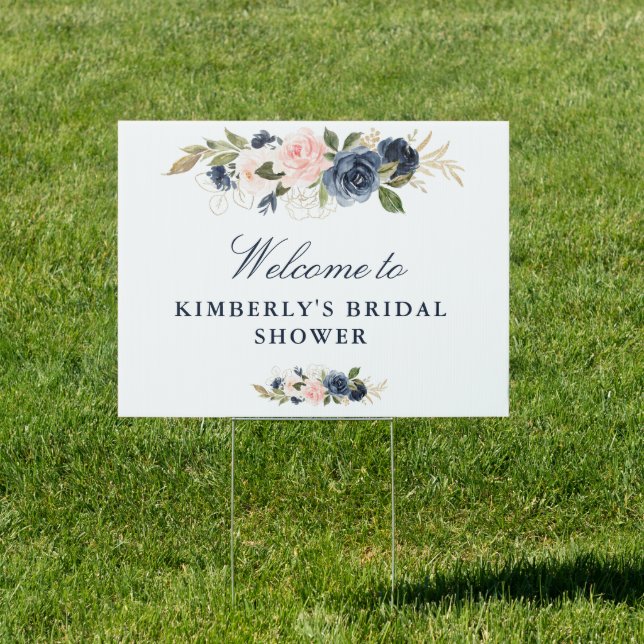navy & blush bridal shower welcome sign (Insitu)