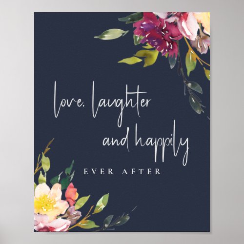 Navy Blush Burgundy Floral Love Happily Ever After Poster