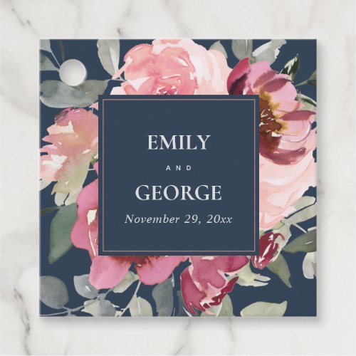 NAVY BLUSH BURGUNDY WATERCOLOR FLORAL WEDDING FAVOR TAGS