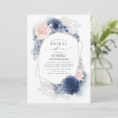Navy Blush Dusty Blue Floral Modern Bridal Shower Invitation (Standing Front)