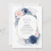 Navy Blush Dusty Blue Floral Modern Bridal Shower Invitation (Front)