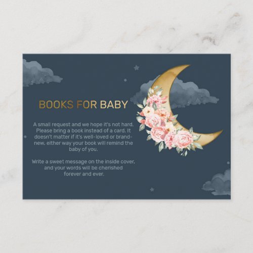 Navy blush faux gold over the moon book request enclosure card