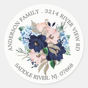 Navy & Blush Floral Address Label Sticker by celebrateitweddings at Zazzle