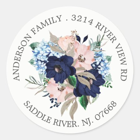 Navy & Blush Floral Address Label Sticker