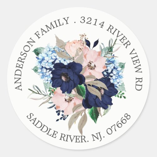Navy  Blush Floral Address Label Sticker