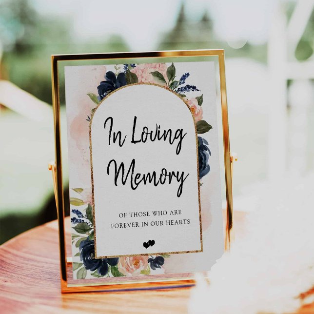 Navy Blush Floral Arch Frame In Loving Memory Sign (Creator Uploaded)