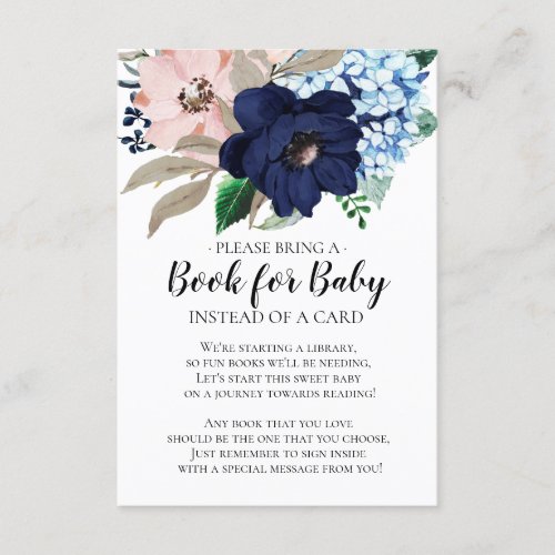 Navy  Blush Floral Baby Shower Book for Baby Enclosure Card