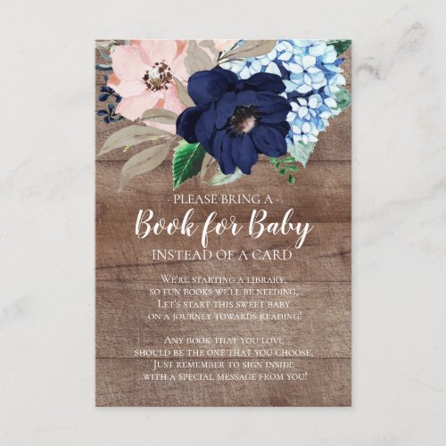 Navy  Blush Floral Baby Shower Book for Baby Enclosure Card