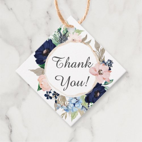 Navy  Blush Floral Baby Shower Favor Gift Tag