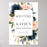 Navy & Blush Floral Baby Shower Welcome Poster