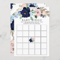 Navy & Blush Floral BINGO Baby Shower Game Invitation