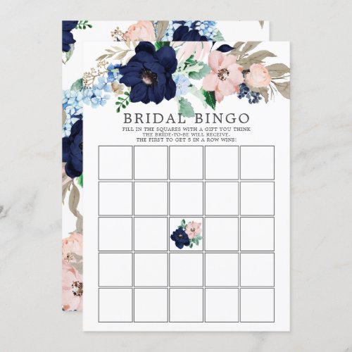 Navy  Blush Floral BINGO Bridal Shower Game Invitation