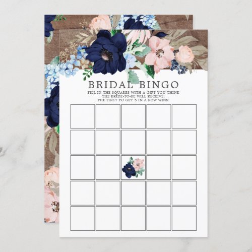 Navy  Blush Floral BINGO Bridal Shower Game Invitation
