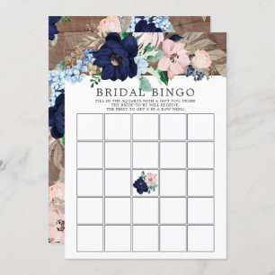 Navy & Blush Floral BINGO Bridal Shower Game Invitation