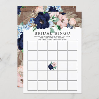 Navy & Blush Floral BINGO Bridal Shower Game Invitation