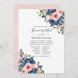 Navy & Blush Floral Bridal or Baby Shower by Mail Invitation