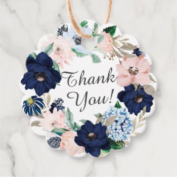Navy & Blush Floral Bridal Shower Favor Gift Tag by celebrateitweddings at Zazzle