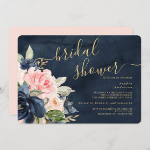 Navy Blush Floral Bridal Shower Invitation