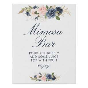 navy blush floral bridal shower mimosa bar sign