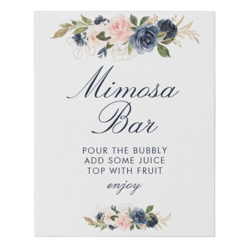 navy blush floral bridal shower mimosa bar sign