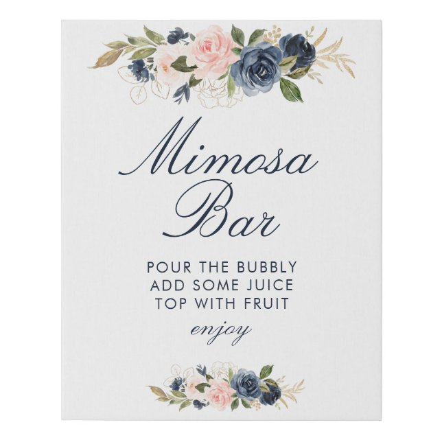 navy blush floral bridal shower mimosa bar sign (Front)