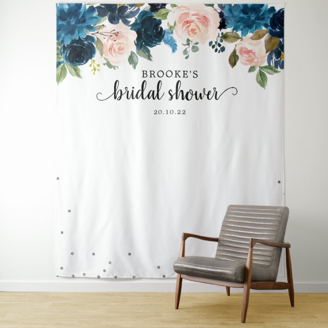 Navy Blush Floral Bridal shower Photo Backdrop (In Situ)