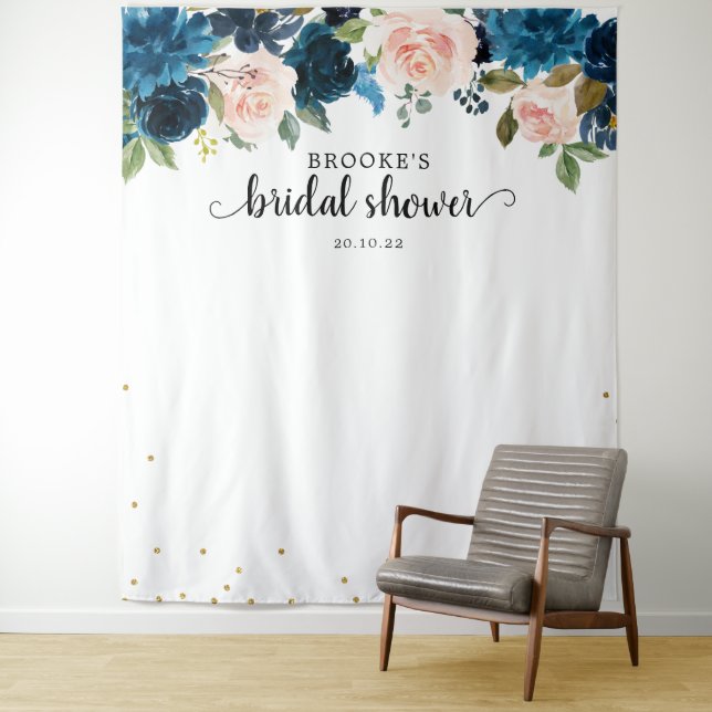 Navy Blush Floral Bridal shower Photo Backdrop (In Situ)