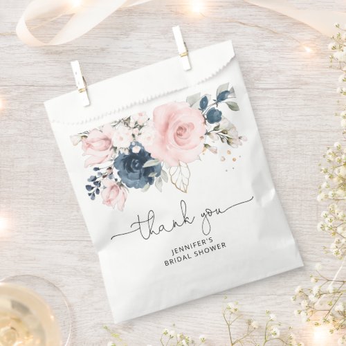 Navy Blush floral bridal shower thank you Favor Bag