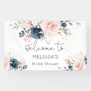 Navy blush floral bridal shower welcome banner