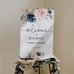 Navy blush floral bridal shower welcome foam board