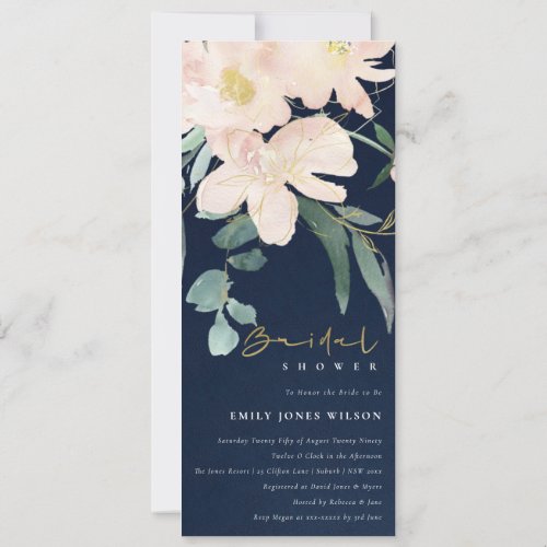 NAVY BLUSH FLORAL BUNCH WATERCOLOR BRIDAL SHOWER INVITATION